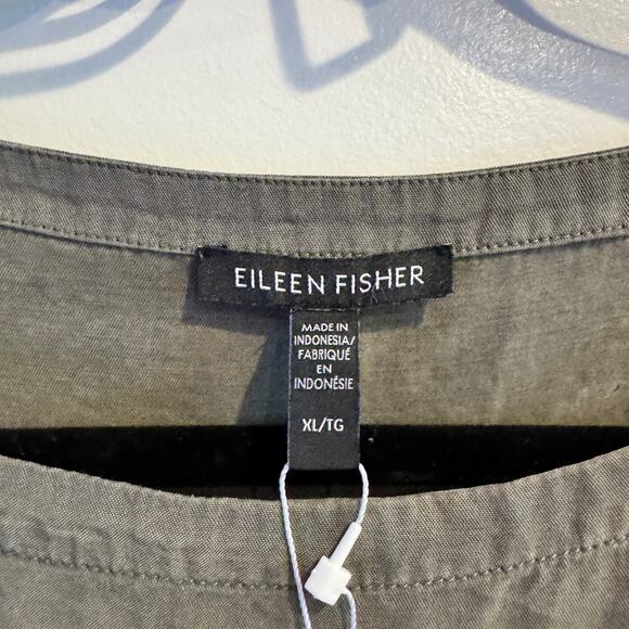 New Eileen Fisher Sandwashed Twill Box-Top Green Side Slit 3/4 Sleeve Sz XL - Picture 5 of 8